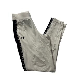 Under Armour HeatGear Joggers Womens XS White Black Side Stripe Pants 1355867